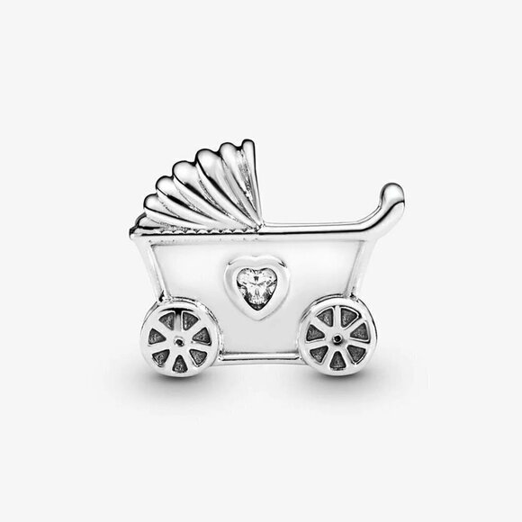 Sterling Silver Baby Pram Stroller Carriage Charm - Picture 2 of 2